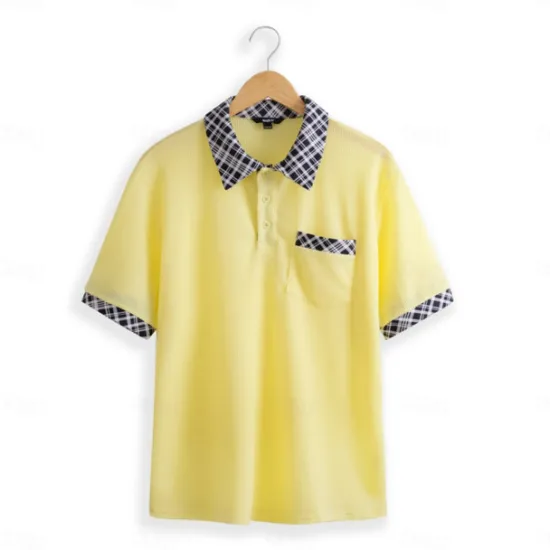 OUKU Men's Business Polo Golf Shirt Work Casual Lapel Classic Short Sleeve Basic Modern Color Block Patchwork Button Spring & Summer Regular Fit Light Yellow milk white khaki Gray Business Polo
