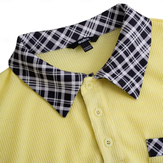 OUKU Men's Business Polo Golf Shirt Work Casual Lapel Classic Short Sleeve Basic Modern Color Block Patchwork Button Spring & Summer Regular Fit Light Yellow milk white khaki Gray Business Polo