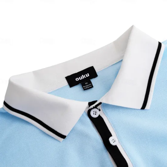 Hot OUKU Men's Business Polo Pique Polo Shirt Business Casual Ribbed Polo Collar Classic Short Sleeve Color Block Patchwork Embroidered Summer Spring & Fall Black Dark Red Navy Blue Royal Blue Light Blue Grey