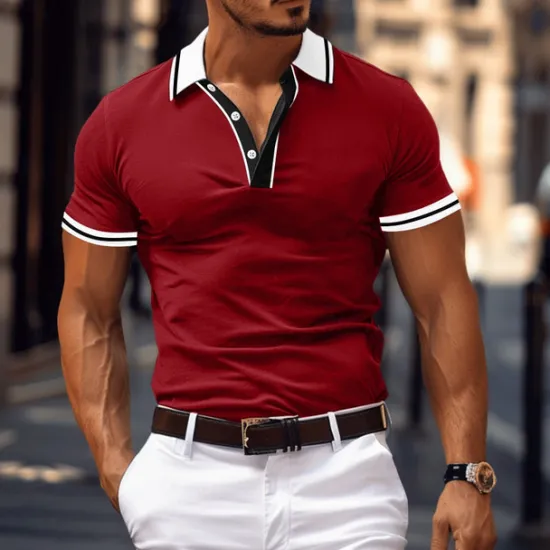 Hot OUKU Men's Business Polo Pique Polo Shirt Business Casual Ribbed Polo Collar Classic Short Sleeve Color Block Patchwork Embroidered Summer Spring & Fall Black Dark Red Navy Blue Royal Blue Light Blue Grey