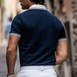 Outlet OUKU Men's Business Polo Pique Polo Shirt Business Casual Ribbed Polo Collar Classic Short Sleeve Color Block Patchwork Embroidered Summer Spring & Fall Dark Grey Black Burgundy Navy Blue Royal Blue