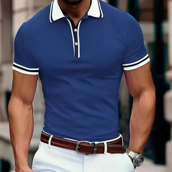 Outlet OUKU Men's Business Polo Pique Polo Shirt Business Casual Ribbed Polo Collar Classic Short Sleeve Color Block Patchwork Embroidered Summer Spring & Fall Dark Grey Black Burgundy Navy Blue Royal Blue