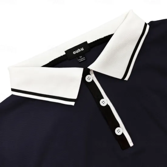 Outlet OUKU Men's Business Polo Pique Polo Shirt Business Casual Ribbed Polo Collar Classic Short Sleeve Color Block Patchwork Embroidered Summer Spring & Fall Dark Grey Black Burgundy Navy Blue Royal Blue