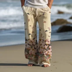 Clearance OUKU Men's Butterfly Linen Pants Pants Trousers Baggy Pants Mid Waist Vintage Outdoor Daily Wear Streetwear Fall & Winter Black Blue Green