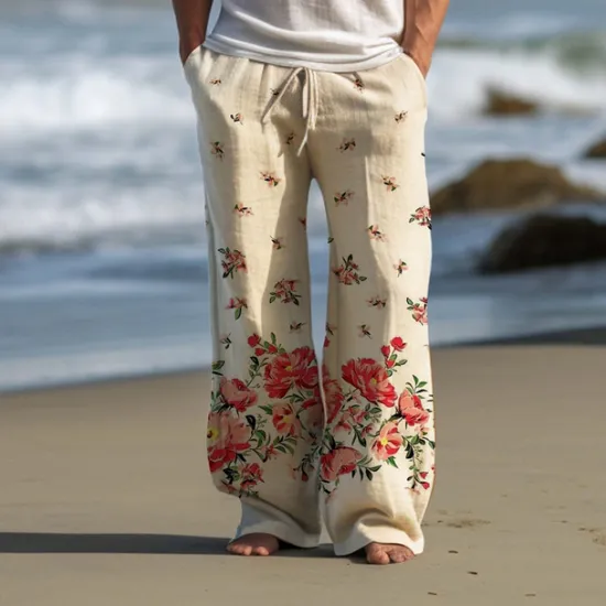Clearance OUKU Men's Butterfly Linen Pants Pants Trousers Baggy Pants Mid Waist Vintage Outdoor Daily Wear Streetwear Fall & Winter Black Blue Green