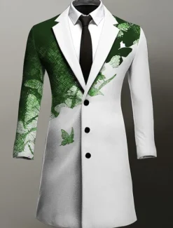 OUKU Men's Butterfly Winter Coat Overcoat Coat Warm Breathable Comfortable Business Work Wear to work Going out Pocket Print Fall & Winter Turndown Long Sleeve Black Purple Green