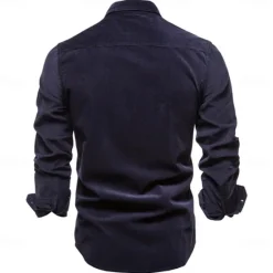 Best OUKU Men's Button Down Shirt Casual Shirt Corduroy Shirt Navy Blue Blue Green khaki Gray Long Sleeve Solid Color Turndown Shirt Collar Outdoor Daily Clothing Apparel Warm Daily