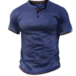 Hot OUKU Men's Button T Shirt Henley Shirt Tee Top Short Sleeves Henley Summer Plain Fashion Designer Basic Vacation Street Going out Black Blue Dark Gray Top Tee for Men