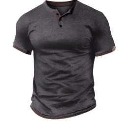 Hot OUKU Men's Button T Shirt Henley Shirt Tee Top Short Sleeves Henley Summer Plain Fashion Designer Basic Vacation Street Going out Black Blue Dark Gray Top Tee for Men