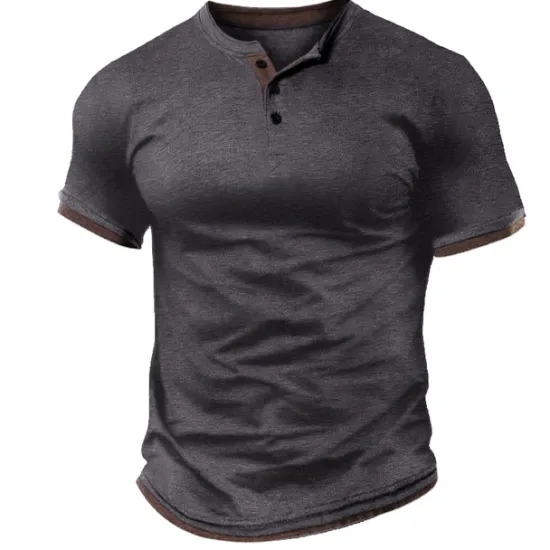 Hot OUKU Men's Button T Shirt Henley Shirt Tee Top Short Sleeves Henley Summer Plain Fashion Designer Basic Vacation Street Going out Black Blue Dark Gray Top Tee for Men