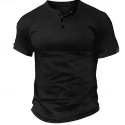 Hot OUKU Men's Button T Shirt Henley Shirt Tee Top Short Sleeves Henley Summer Plain Fashion Designer Basic Vacation Street Going out Black Blue Dark Gray Top Tee for Men