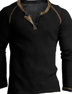 Sale OUKU Men's Button T Shirt Henley Shirt Long Sleeve Shirt Long Sleeve Henley Spring & Fall Plain Fashion Streetwear Classic Button-Down Vacation Daily Wear Going out Navy Black Army Green Top Tee for Men