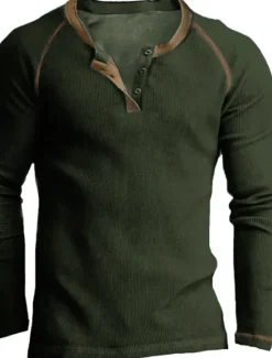 Sale OUKU Men's Button T Shirt Henley Shirt Long Sleeve Shirt Long Sleeve Henley Spring & Fall Plain Fashion Streetwear Classic Button-Down Vacation Daily Wear Going out Navy Black Army Green Top Tee for Men