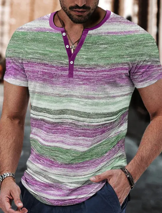 Best OUKU Men's Button T Shirt Henley Shirt Tee Top Short Sleeves Henley Summer Plain Gradual Fashion Designer Basic Vacation Street Going out Pink Blue Purple Top Tee for Men