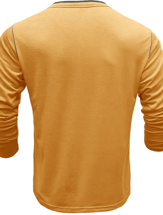 New OUKU Men's Button T Shirt Henley Shirt Tee Top Long Sleeve Henley Summer Plain Fashion Designer Basic Vacation Street Going out White Yellow Red Top Tee for Men
