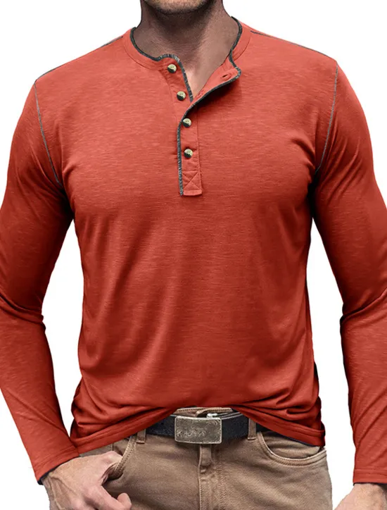 New OUKU Men's Button T Shirt Henley Shirt Tee Top Long Sleeve Henley Summer Plain Fashion Designer Basic Vacation Street Going out White Yellow Red Top Tee for Men