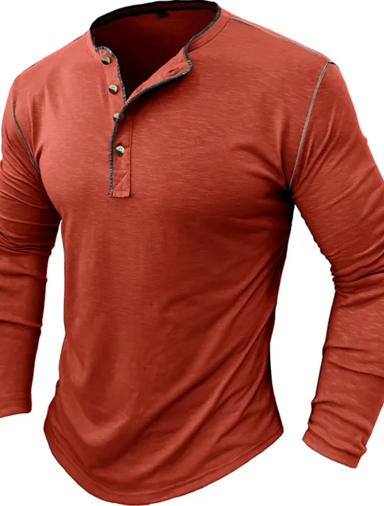 New OUKU Men's Button T Shirt Henley Shirt Tee Top Long Sleeve Henley Summer Plain Fashion Designer Basic Vacation Street Going out White Yellow Red Top Tee for Men
