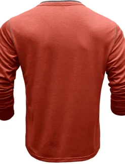 New OUKU Men's Button T Shirt Henley Shirt Tee Top Long Sleeve Henley Summer Plain Fashion Designer Basic Vacation Street Going out White Yellow Red Top Tee for Men