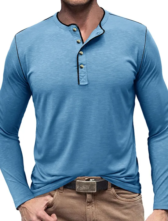 New OUKU Men's Button T Shirt Henley Shirt Tee Top Long Sleeve Henley Summer Plain Fashion Designer Basic Vacation Street Going out White Yellow Red Top Tee for Men