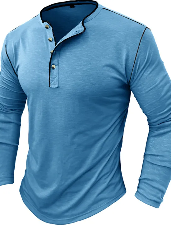 New OUKU Men's Button T Shirt Henley Shirt Tee Top Long Sleeve Henley Summer Plain Fashion Designer Basic Vacation Street Going out White Yellow Red Top Tee for Men