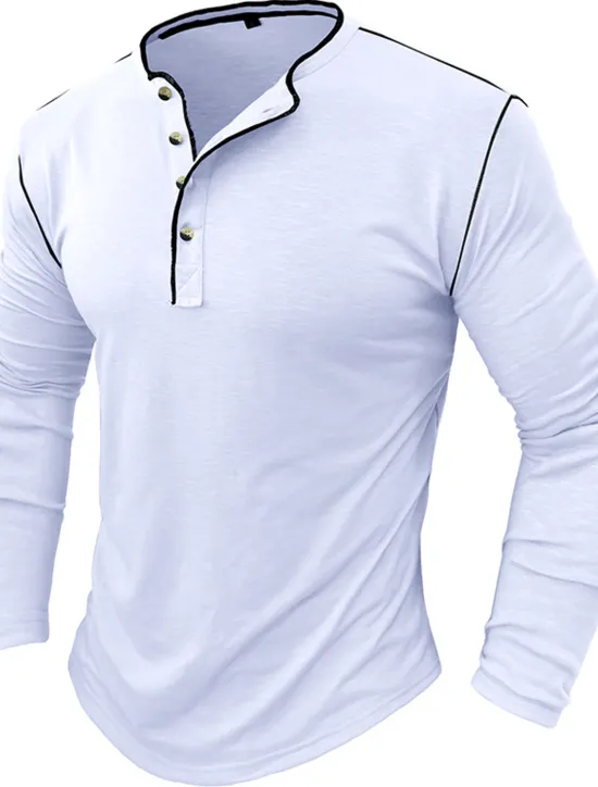 New OUKU Men's Button T Shirt Henley Shirt Tee Top Long Sleeve Henley Summer Plain Fashion Designer Basic Vacation Street Going out White Yellow Red Top Tee for Men