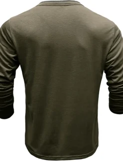 New OUKU Men's Button T Shirt Henley Shirt Tee Top Long Sleeve Henley Summer Plain Fashion Designer Basic Vacation Street Going out White Yellow Red Top Tee for Men