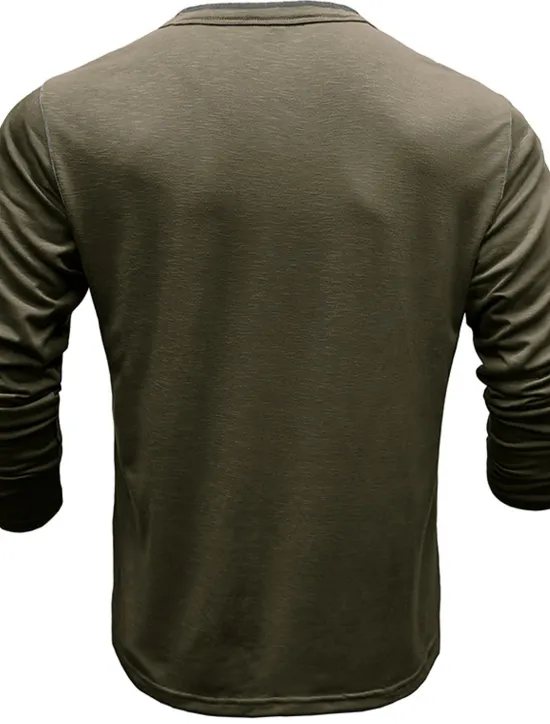 New OUKU Men's Button T Shirt Henley Shirt Tee Top Long Sleeve Henley Summer Plain Fashion Designer Basic Vacation Street Going out White Yellow Red Top Tee for Men