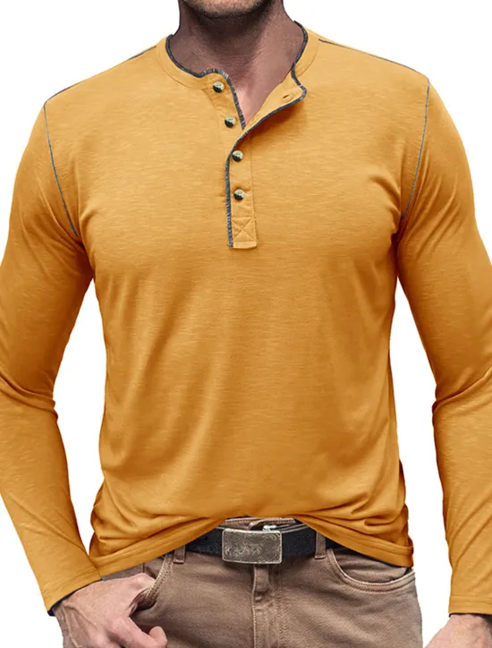 New OUKU Men's Button T Shirt Henley Shirt Tee Top Long Sleeve Henley Summer Plain Fashion Designer Basic Vacation Street Going out White Yellow Red Top Tee for Men