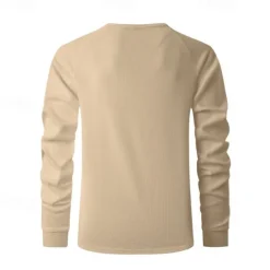 OUKU Men's Button T Shirt T Shirt Waffle Henley Shirt Henley Shirt Long Sleeve Henley Spring Fall Plain Fashion Designer Basic Buttons Vacation Street Going out Black Blue Khaki Top Tee for Men