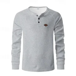 OUKU Men's Button T Shirt T Shirt Waffle Henley Shirt Henley Shirt Long Sleeve Henley Spring Fall Plain Fashion Designer Basic Buttons Vacation Street Going out Black Blue Khaki Top Tee for Men
