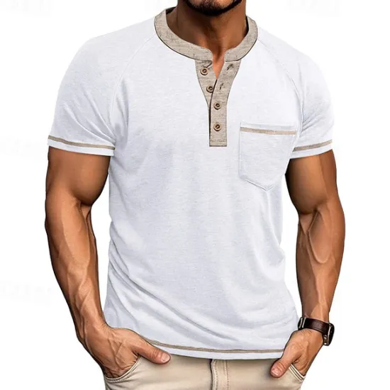 New OUKU Men's Button T Shirt T Shirt Henley Shirt Short Sleeve Shirt Short Sleeve Henley Summer Color Block Solid / Plain Color Fashion Designer Fashion Vacation Street Going out Navy Black White Top Tee for