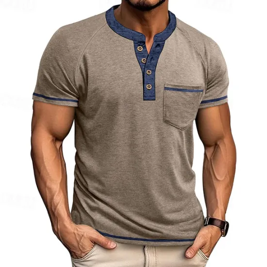 New OUKU Men's Button T Shirt T Shirt Henley Shirt Short Sleeve Shirt Short Sleeve Henley Summer Color Block Solid / Plain Color Fashion Designer Fashion Vacation Street Going out Navy Black White Top Tee for
