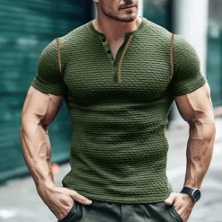Outlet OUKU Men's Button T Shirt T Shirt Henley Shirt Tee Short Sleeve Henley Spring & Summer Color Block Fashion Designer Basic Patchwork Vacation Street Going out Black Light Grey Army Green Top Tee for Men