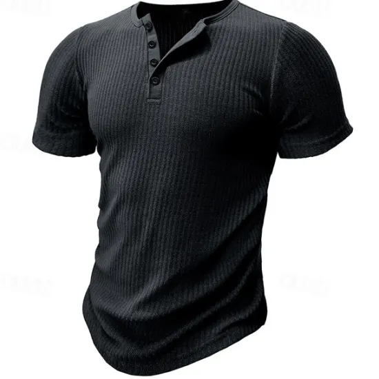 Outlet OUKU Men's Button T Shirt T Shirt Henley Shirt Tee Short Sleeve Henley Spring & Summer Plain Pit Strip Fashion Designer Basic Vacation Street Going out Black White Navy Blue Top Tee for Men
