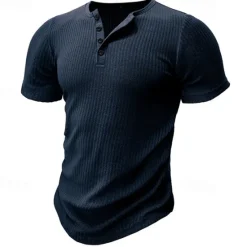 Outlet OUKU Men's Button T Shirt T Shirt Henley Shirt Tee Short Sleeve Henley Spring & Summer Plain Pit Strip Fashion Designer Basic Vacation Street Going out Black White Navy Blue Top Tee for Men