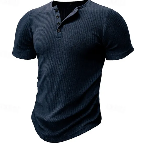 Outlet OUKU Men's Button T Shirt T Shirt Henley Shirt Tee Short Sleeve Henley Spring & Summer Plain Pit Strip Fashion Designer Basic Vacation Street Going out Black White Navy Blue Top Tee for Men