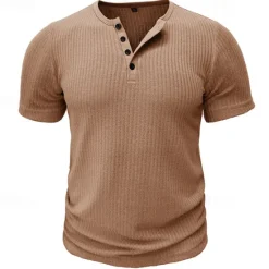 Outlet OUKU Men's Button T Shirt T Shirt Henley Shirt Tee Short Sleeve Henley Spring & Summer Plain Pit Strip Fashion Designer Basic Vacation Street Going out Black White Navy Blue Top Tee for Men