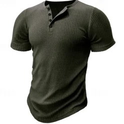 Outlet OUKU Men's Button T Shirt T Shirt Henley Shirt Tee Short Sleeve Henley Spring & Summer Plain Pit Strip Fashion Designer Basic Vacation Street Going out Black White Navy Blue Top Tee for Men