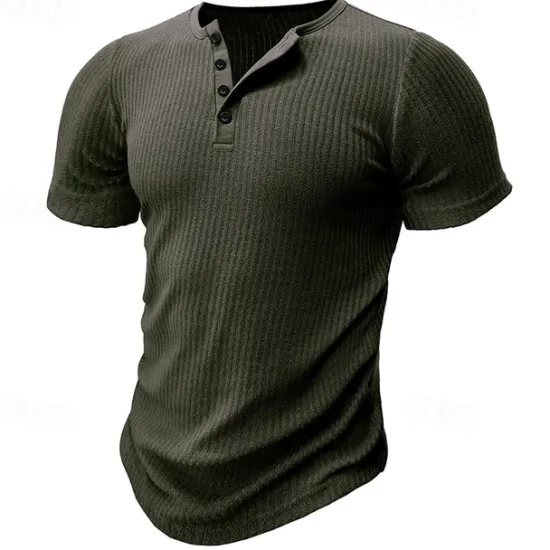 Outlet OUKU Men's Button T Shirt T Shirt Henley Shirt Tee Short Sleeve Henley Spring & Summer Plain Pit Strip Fashion Designer Basic Vacation Street Going out Black White Navy Blue Top Tee for Men