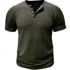 Outlet OUKU Men's Button T Shirt T Shirt Henley Shirt Tee Short Sleeve Henley Spring & Summer Plain Pit Strip Fashion Designer Basic Vacation Street Going out Black White Navy Blue Top Tee for Men