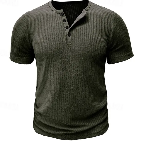 Outlet OUKU Men's Button T Shirt T Shirt Henley Shirt Tee Short Sleeve Henley Spring & Summer Plain Pit Strip Fashion Designer Basic Vacation Street Going out Black White Navy Blue Top Tee for Men