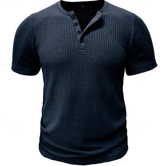 Outlet OUKU Men's Button T Shirt T Shirt Henley Shirt Tee Short Sleeve Henley Spring & Summer Plain Pit Strip Fashion Designer Basic Vacation Street Going out Black White Navy Blue Top Tee for Men