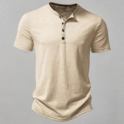 Hot OUKU Men's Button T Shirt T Shirt Henley Shirt Tee Short Sleeve Henley Spring & Summer Plain Fashion Designer Basic Sexy Vacation Street Going out Wine Black White Top Tee for Men