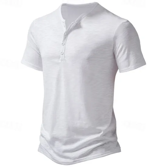 Hot OUKU Men's Button T Shirt T Shirt Henley Shirt Tee Short Sleeve Henley Spring & Summer Plain Fashion Designer Basic Sexy Vacation Street Going out Wine Black White Top Tee for Men