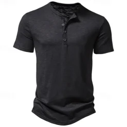Hot OUKU Men's Button T Shirt T Shirt Henley Shirt Tee Short Sleeve Henley Spring & Summer Plain Fashion Designer Basic Sexy Vacation Street Going out Wine Black White Top Tee for Men