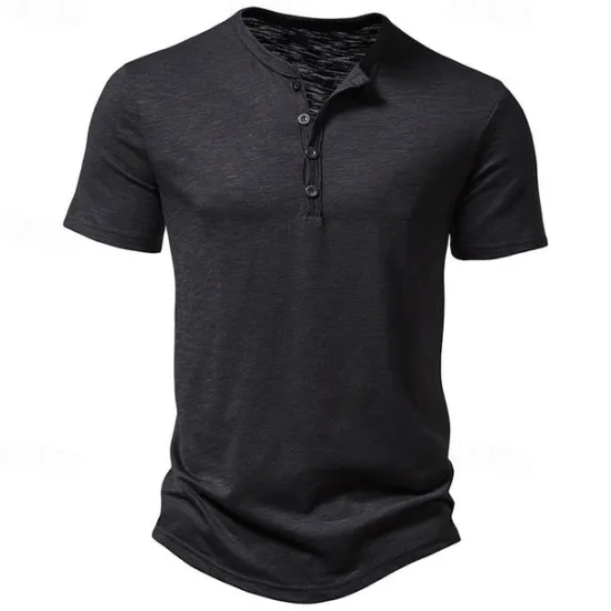 Hot OUKU Men's Button T Shirt T Shirt Henley Shirt Tee Short Sleeve Henley Spring & Summer Plain Fashion Designer Basic Sexy Vacation Street Going out Wine Black White Top Tee for Men