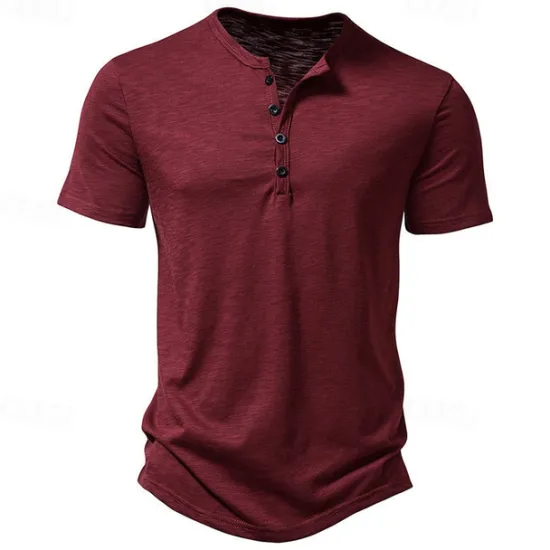 Hot OUKU Men's Button T Shirt T Shirt Henley Shirt Tee Short Sleeve Henley Spring & Summer Plain Fashion Designer Basic Sexy Vacation Street Going out Wine Black White Top Tee for Men