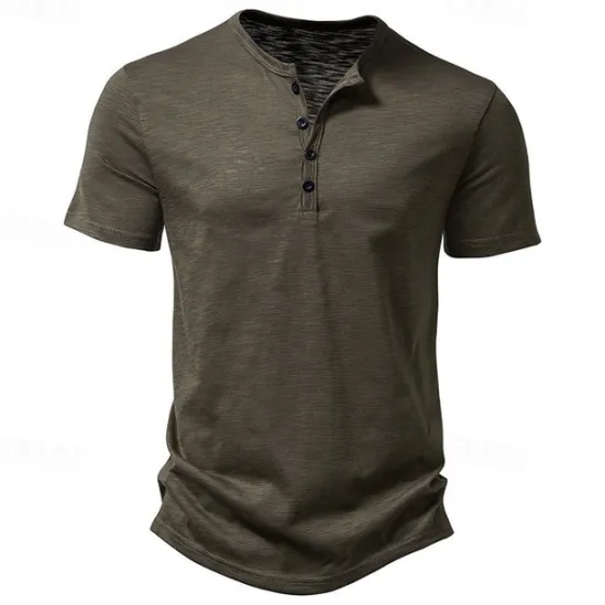 Hot OUKU Men's Button T Shirt T Shirt Henley Shirt Tee Short Sleeve Henley Spring & Summer Plain Fashion Designer Basic Sexy Vacation Street Going out Wine Black White Top Tee for Men
