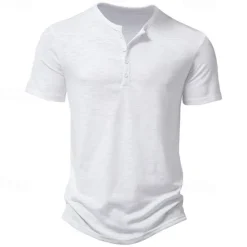 Hot OUKU Men's Button T Shirt T Shirt Henley Shirt Tee Short Sleeve Henley Spring & Summer Plain Fashion Designer Basic Sexy Vacation Street Going out Wine Black White Top Tee for Men