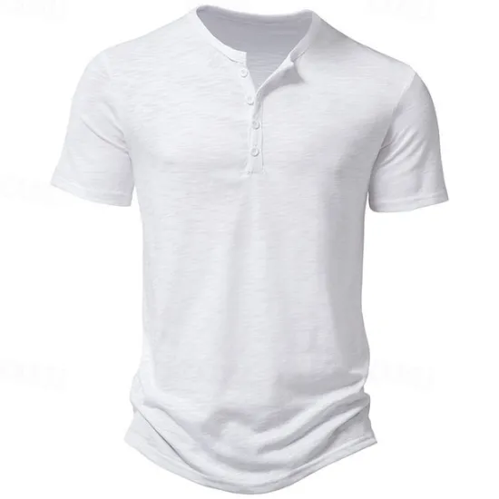 Hot OUKU Men's Button T Shirt T Shirt Henley Shirt Tee Short Sleeve Henley Spring & Summer Plain Fashion Designer Basic Sexy Vacation Street Going out Wine Black White Top Tee for Men